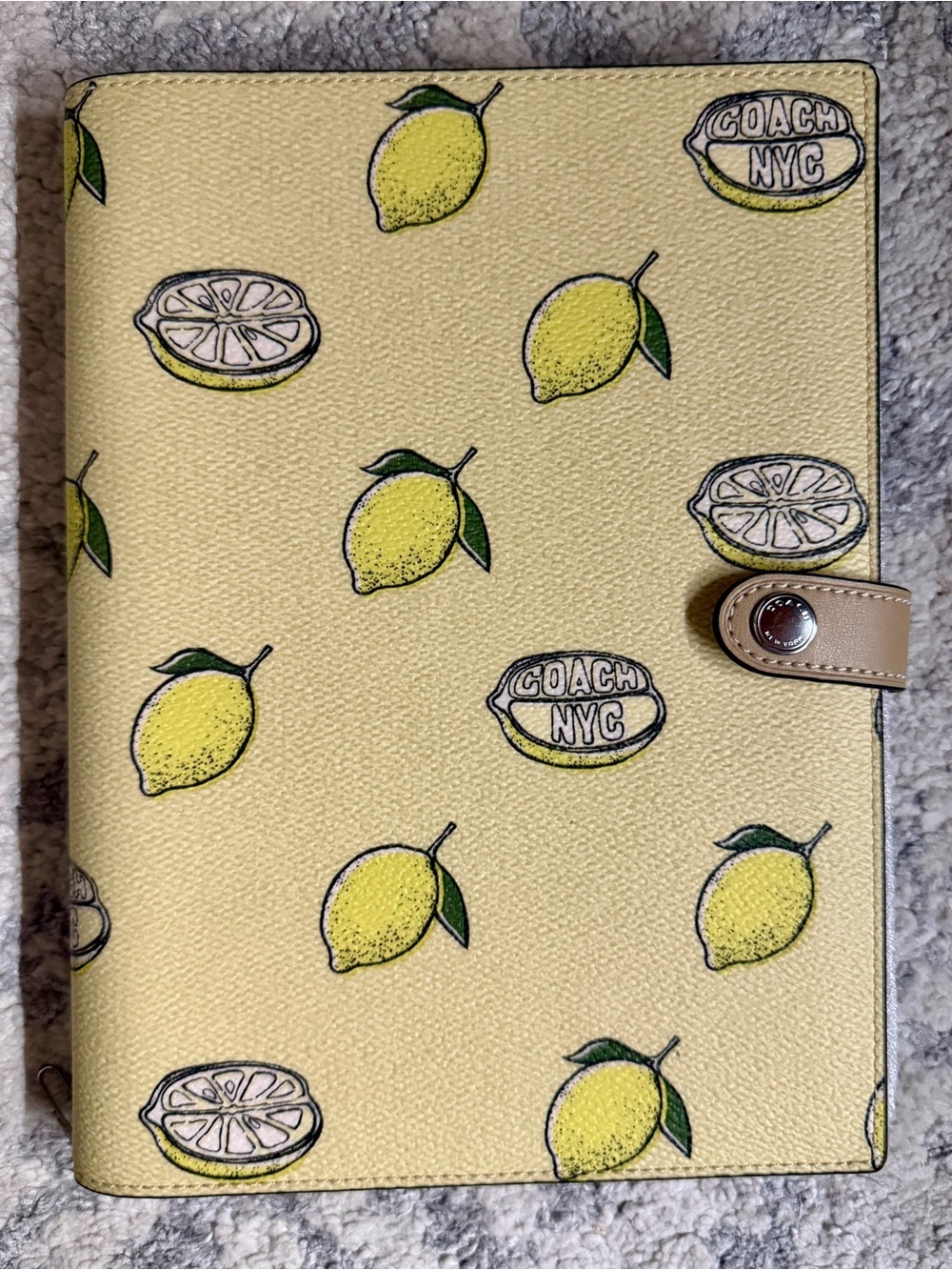 Coach Yellow Lemon Print Leather Notebook Cover